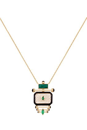 The Qabila Moment Necklace, 18k Yellow Gold with Diamond & Emerald